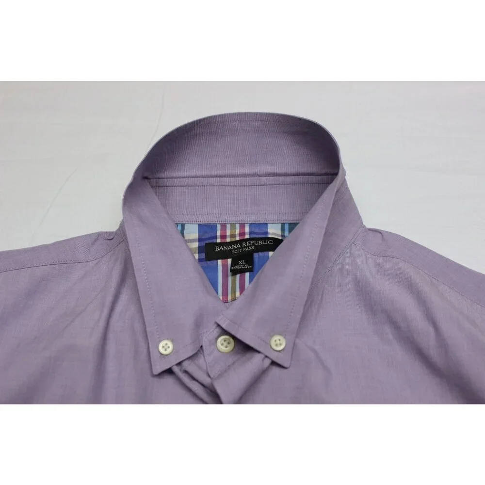 Banana Republic men's soft‎ wash light purple short sleeve button down shirt XL